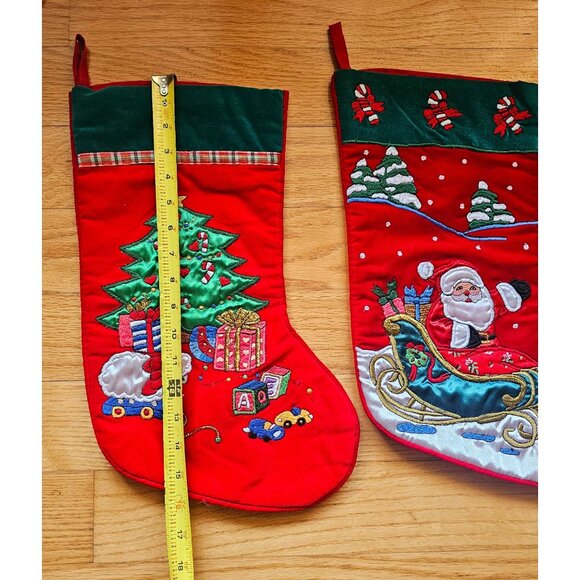 2 Vintage Christmas Velvet Embroidered Stockings Santa Tree Candy Cane Presents - Picture 12 of 13